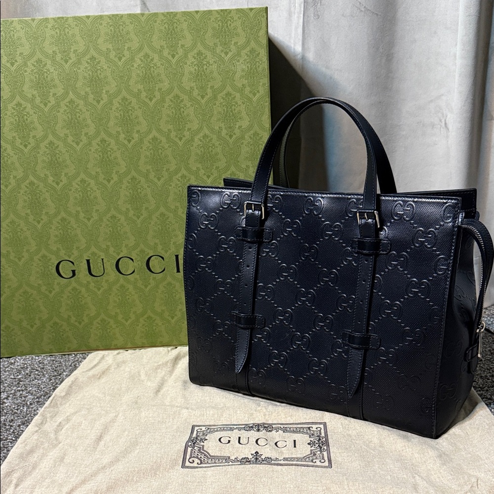 Gucci Black Embossed Leather Handbag